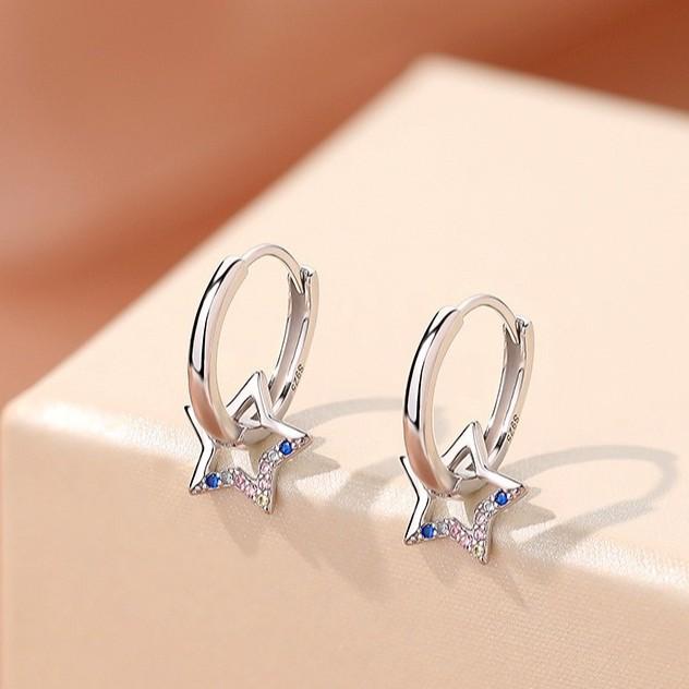 Star Color Zircon Micro-Set Earrings Women'S Fashion Personality Versatile Ear Buckle Korean Version Design Earrings