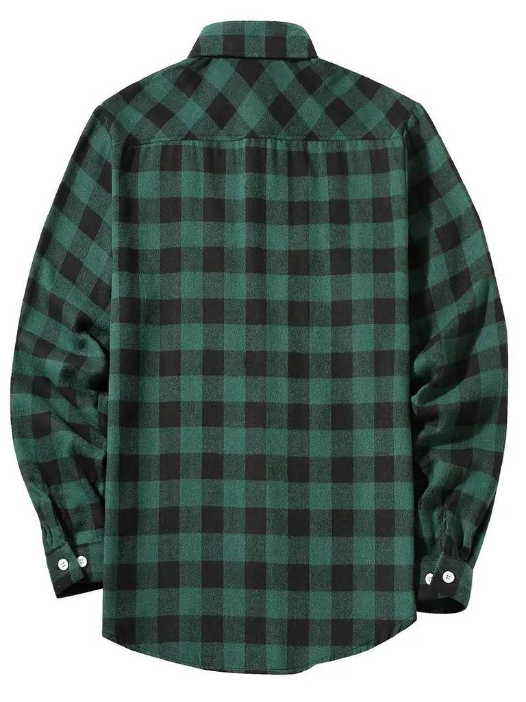 European Size Plaid Hooded Short-Sleeved Men's Cardigan Shirt with Double Pocket Flap