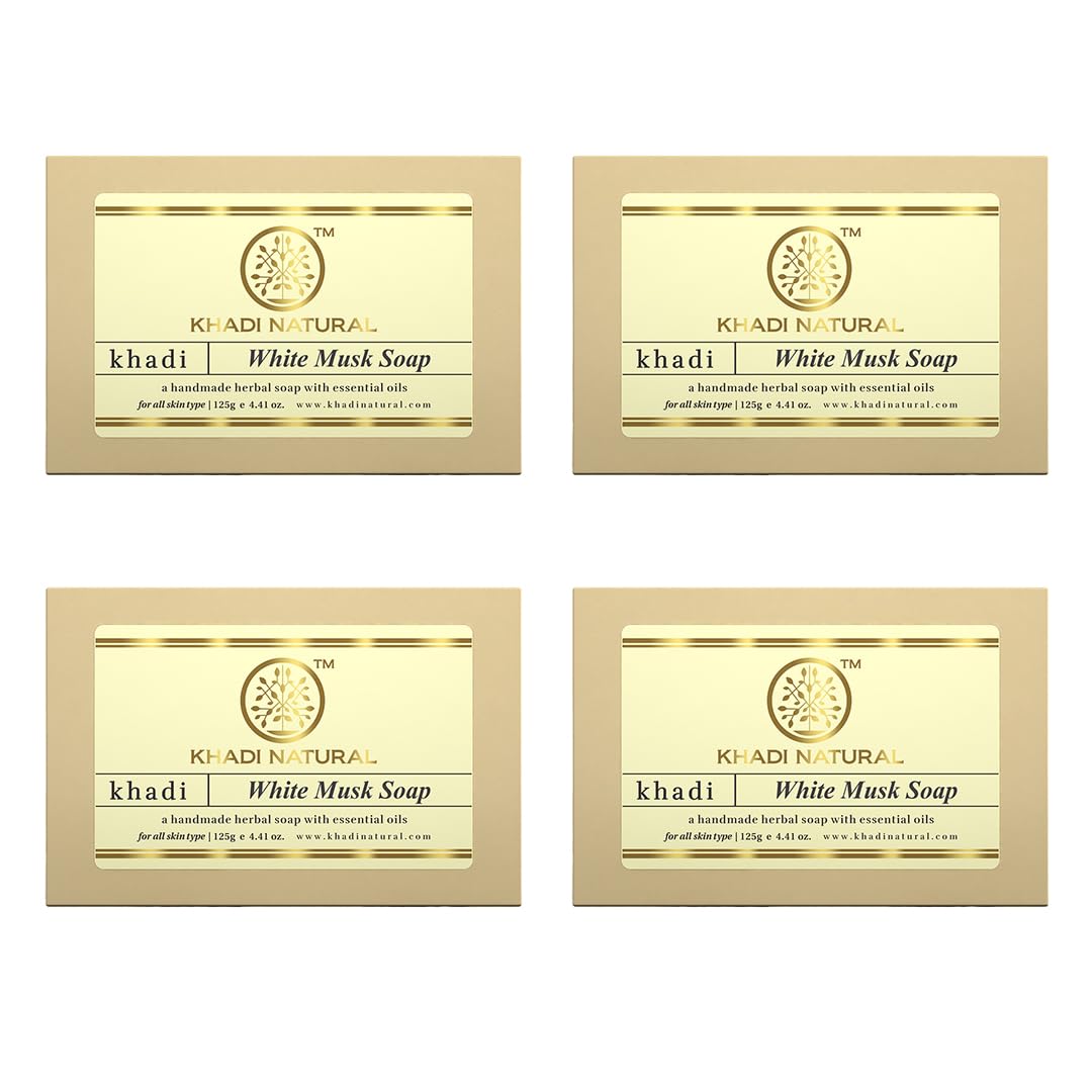 

Khadi Natural White Musk Soap 125g X Pack Of 4 Skin Rejuvenation Bar With Luxurious Long Lasting Fragrance
