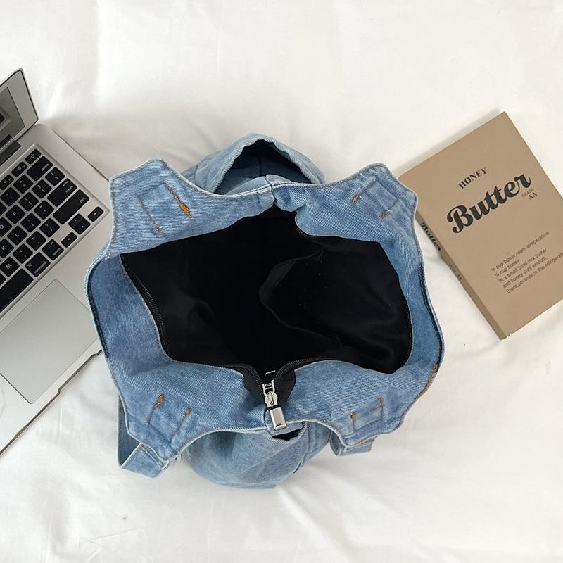 Retro Casual Tote Bag - Versatile Denim Fabric Shoulder Bag