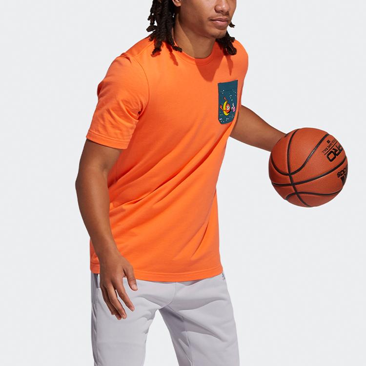 Adidas Lil Stripe Pocket Print Basketball Round Neck Short Sleeve T-Shirt Men Tops Orange Yellow GQ8378