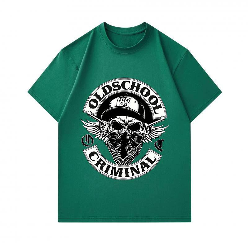 Herren 100% Baumwolle Rundhals Kurzarm T-Shirt, Old School Kriminelles Totenkopf Muster Lässiges Streetwear Atmungsaktives Oberteil für den täglichen Gebrauch