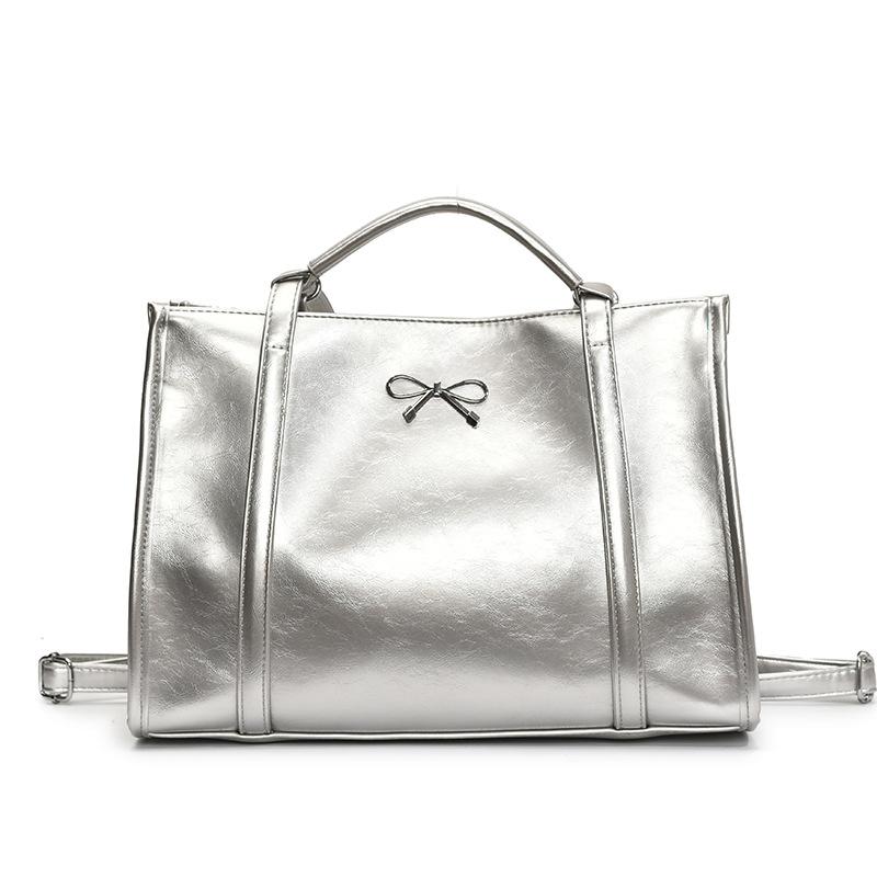 

Niche large-capacity shoulder tote bag niche leisure college style versatile soft leather backpack women срібний