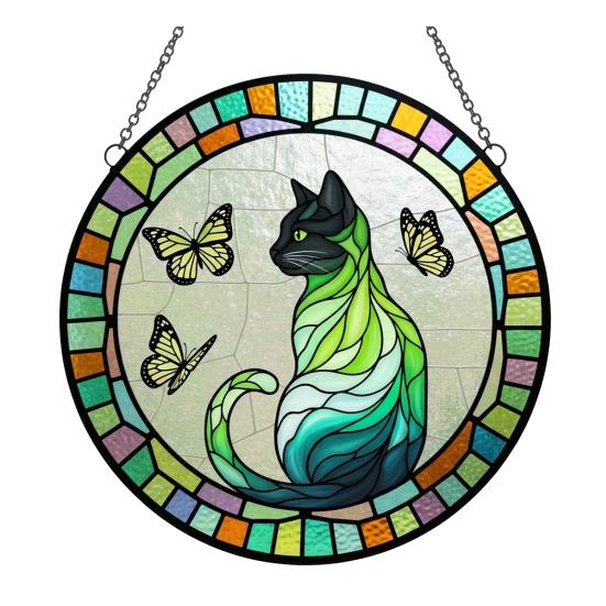 Katt Sommerfugl Solfanger Hengepynt Innendørs Utendørs Hjem Hage Vegg Vindu Henger Farget Glass Akryl Ornament Anheng Kjæledyrelskere Gaver