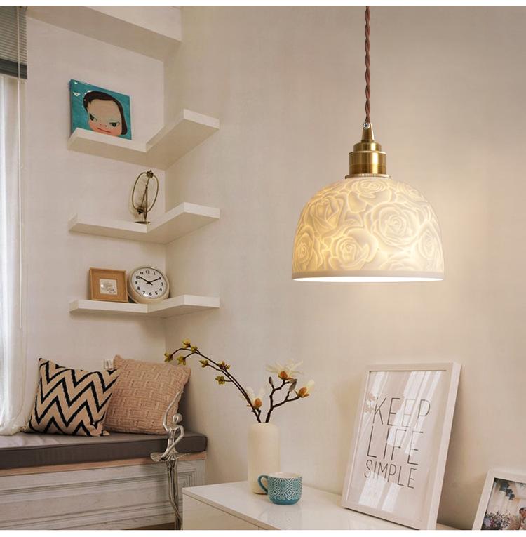 Japanese Retro Brass Glazed Ceramic Pendant Light for Bedroom, Dining, Bar, Entrance, and Tea Room