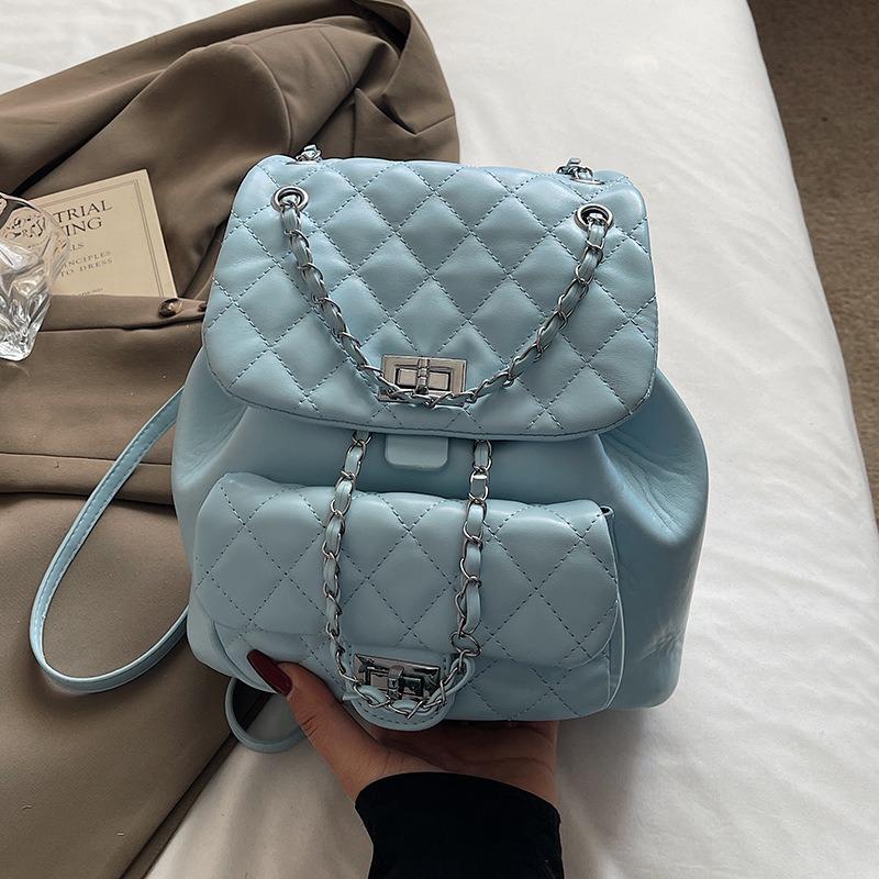 Sweet rhombus chain double shoulder small backpack gentle feeling fashion leisure commuter shoulder bag