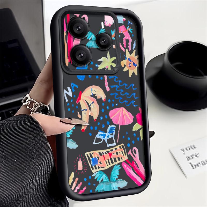 Cartoon Vacation Painting Case For Xiaomi Redmi Note 14 13 Pro 5G 4G 12 11 Funda Xiaomi 14T 13T 11T Pro Shockproof Bumper Silicone Cover