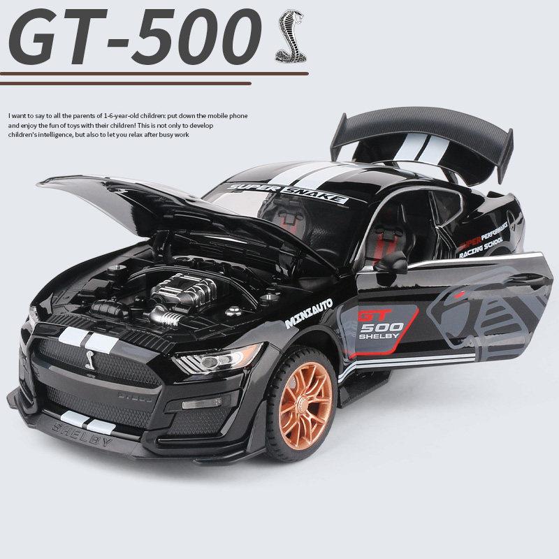 1/24 Ford Mustang Shelby GT500 Alloy Sports Car Model Diecast Metal Toy Car Model High Simulation Sound and Light Childrens Gift