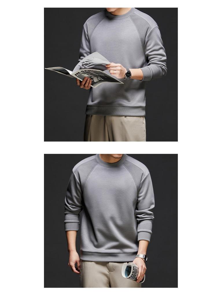 Men's Winter Patchwork Velvet-Lined Warm Round Neck Hoodie