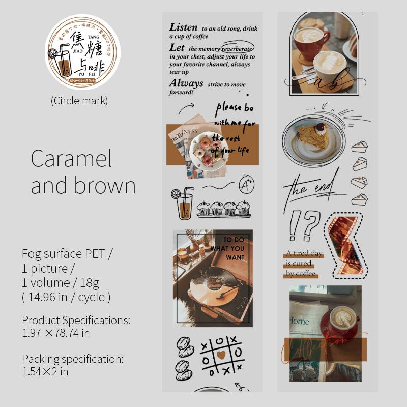 6 Styles 50mm*200cm Poems For Coffee Series Tape Decorative Sticker Labels Decorative Diary Album Junk Journal Supplies