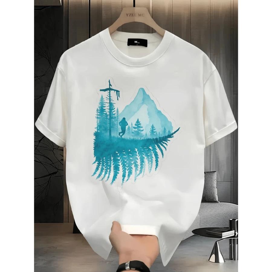 Унисекс дышащая хлопковая повседневная футболка с принтом горного пейзажа S