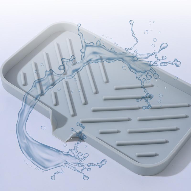 Self Draining Soap Bar Holder Silicone Kitchen Sink Soap Dish Sponge Tray Counter Caddy Organizer for Dish Soap Dispenser