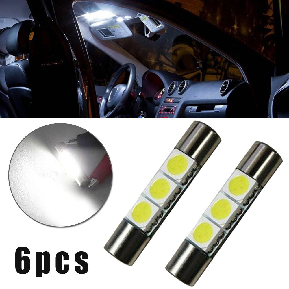 10 Lampadine LED 3-SMD 29-30mm Per Specchietti Trucco Auto | Sostituzione Fusibile 6614F, Bianco