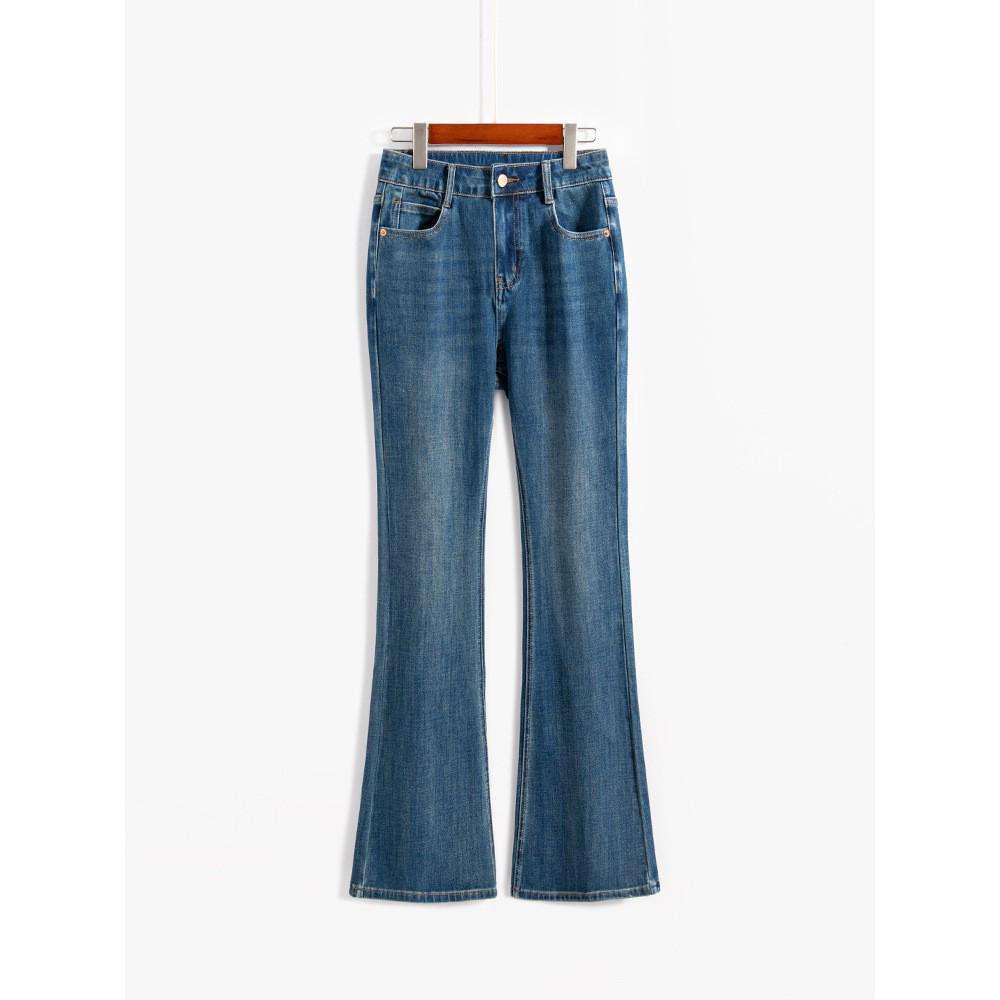 

Jia*er Style High-Waist Micro-Flare Slimming Dark Blue Denim Jeans for Women L