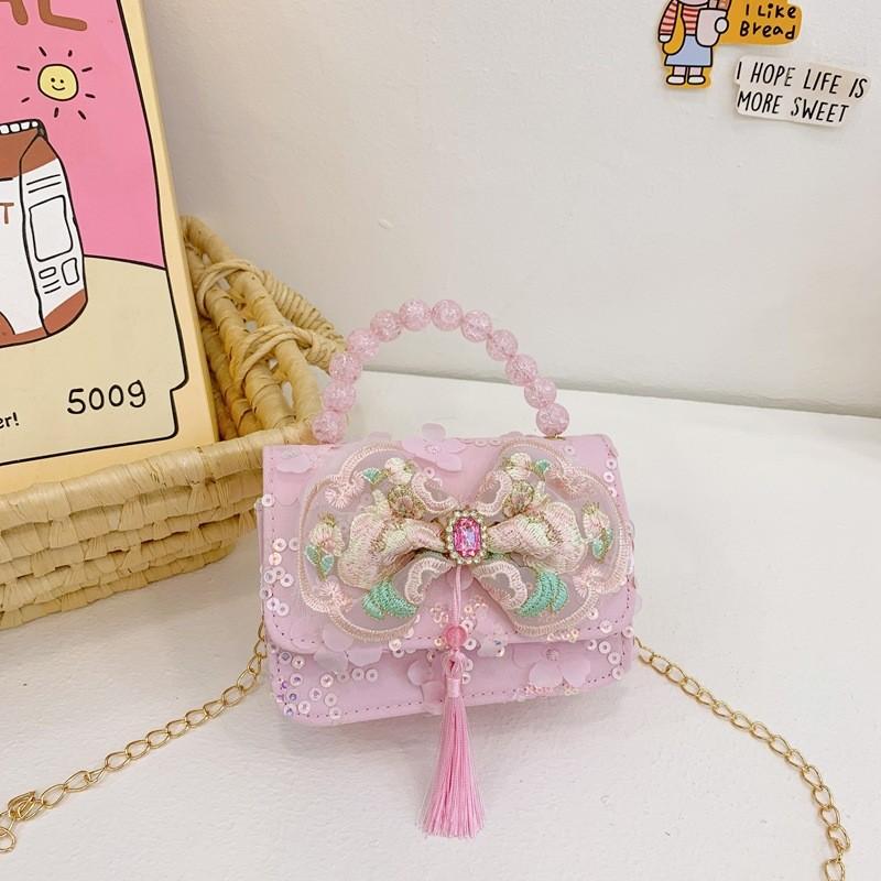 Cute Princess Themed Pearl Handbag With Butterfly Bow For Girls Perfect For Daily Use