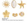 6Pcs/Set Finger Ring Set, Ocean Style Adjustable Ring with Imitation Pearl And Shell Texture, Bohemian Style Stackable Rings for Women