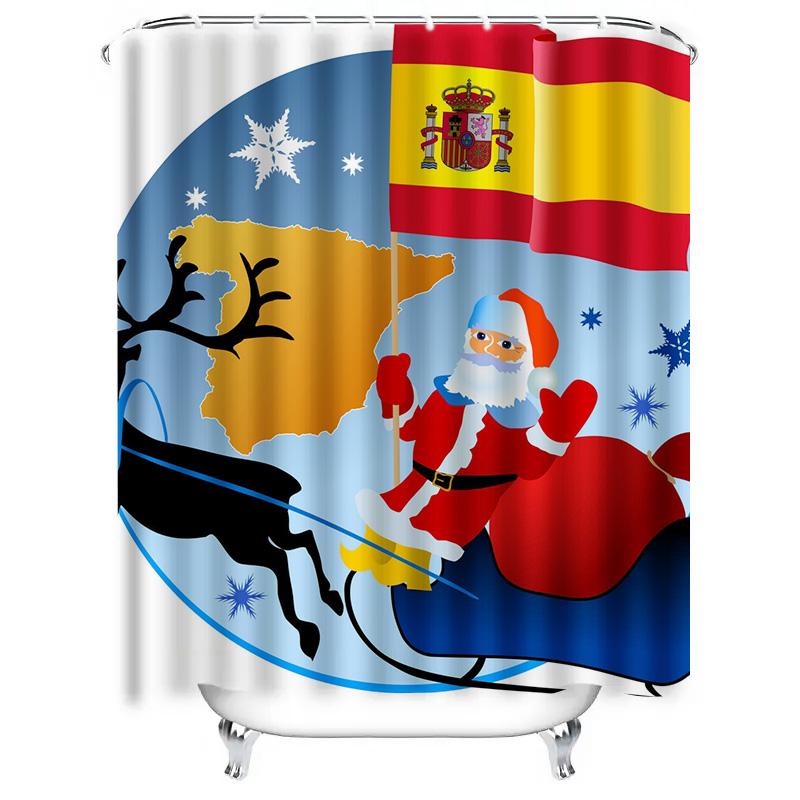 TU Christmas Santa Claus Reindeer Elk Holiday Shower Curtain Festive Winter Bathroom Decor Set Holiday Home Decor Xmas Pattern B