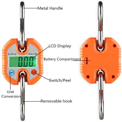 Mini-Kranwaage 300kg 150kg 50g Tragbar Digitaler Haken aus Edelstahl Hängende Viehwaage Schlaufe Strapazierfähige Gewichtsbalance