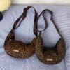 Retro Leopard Print Women's Hobos Crossbody Bag Faux Suede Casual Shoulder for Women Fall Winter Underarm Bag Purse Handbags