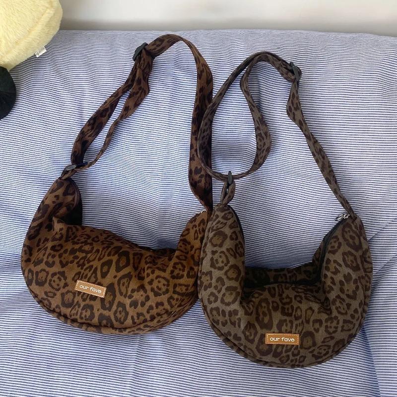 Retro Leopard Print Women's Hobos Crossbody Bag Faux Suede Casual Shoulder for Women Fall Winter Underarm Bag Purse Handbags