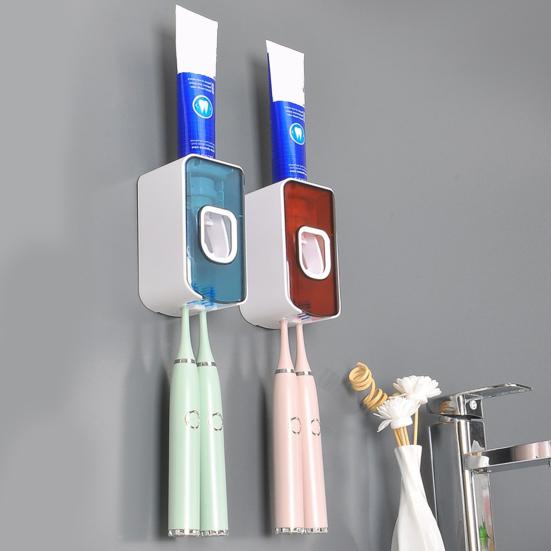 2Pcs Wall-Mounted Toothbrush Holder with Toothpaste Squeezer Strong Load-bearing Universal