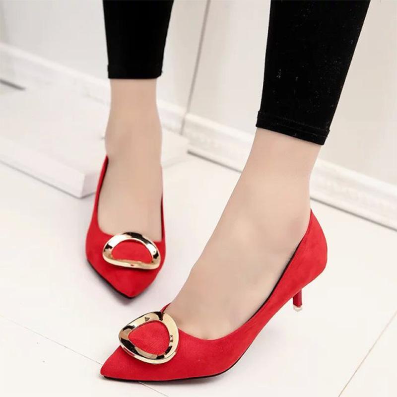 Plus Size Pointed Toe Pumps Low Heels OL Office Lady Shoes Woman Dress Shoes Faux Suede Boat Shoes Thin Heeled Ladies Shoes