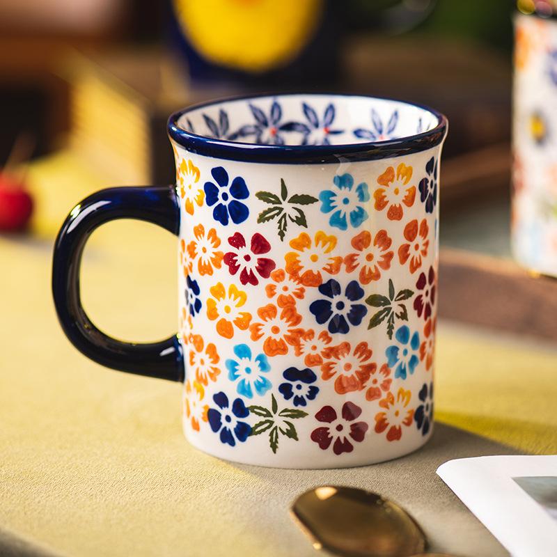 Ceramic Cup Vintage Handmade Flower Coffee Mug Home Office Afternoon Tea Breakfast Milk Mug Ceramic Tea Mug Birthday Gift 2025