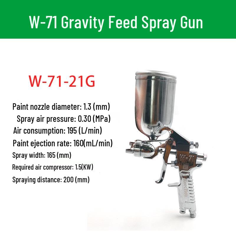 W-71 High Atomization Spray Gun for Sheet Metal, Automotive, Furniture, and Woodworking with Latex and Oil Paint Compatibility.