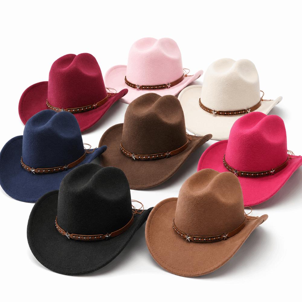 Cintura con Testa di Stella Cappello da Cowboy Occidentale Cappellino da Cowgirl in Feltro Cappello da Sole Fedora Jazz Cappelli Donna