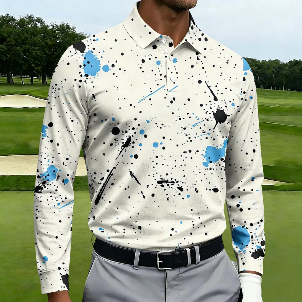 Men's Casual Long Sleeve Printed Shirt with Notched Lapel and Single-Breasted Front for Everyday Wear