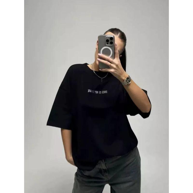 Fashion New Arrival Fashion Rhinestone Letter Crew Neck Short Sleeve T-shirt Diamond Studded Loose T-shirt