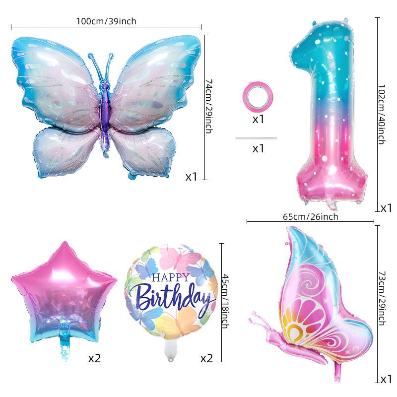 Butterfly starry sky digital balloon set children baby birthday party decoration gradual change star decoration arrangement