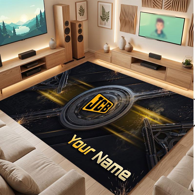 JCB Personalized Crystal Velvet Carpet, Customized Name Text Soft Anti‑Slip Rug for Living Room Bedroom