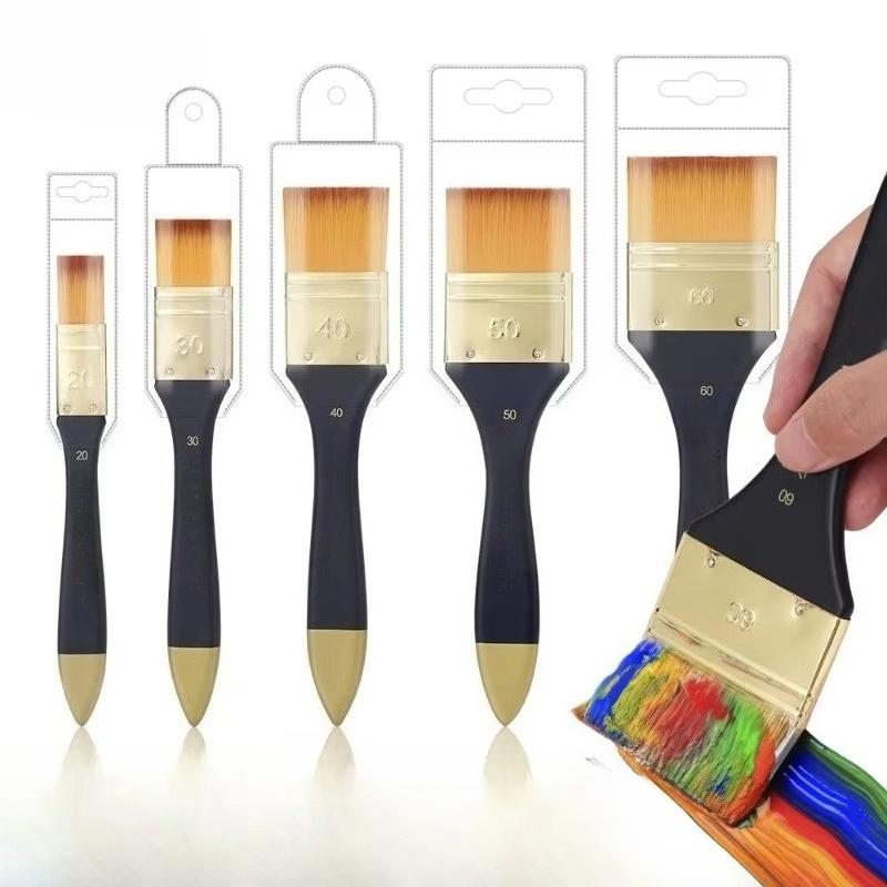 Flat Nylon Hair Paint Brushes for Acrylic Oil Watercolor Wall Painting Brush with Wood Handle DIY Art Supplies for Canvas
