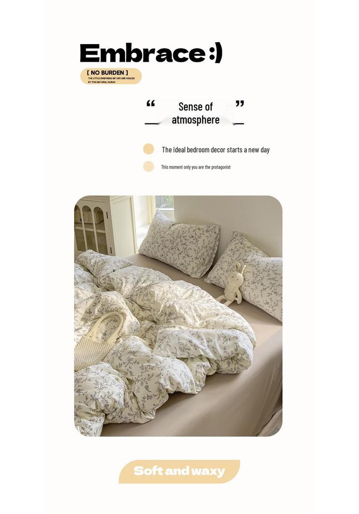 Class A Small Floral Cloud-like Cotton Bedding Set - Includes Duvet Cover, Sheet, Bed Skirt (3 pcs)