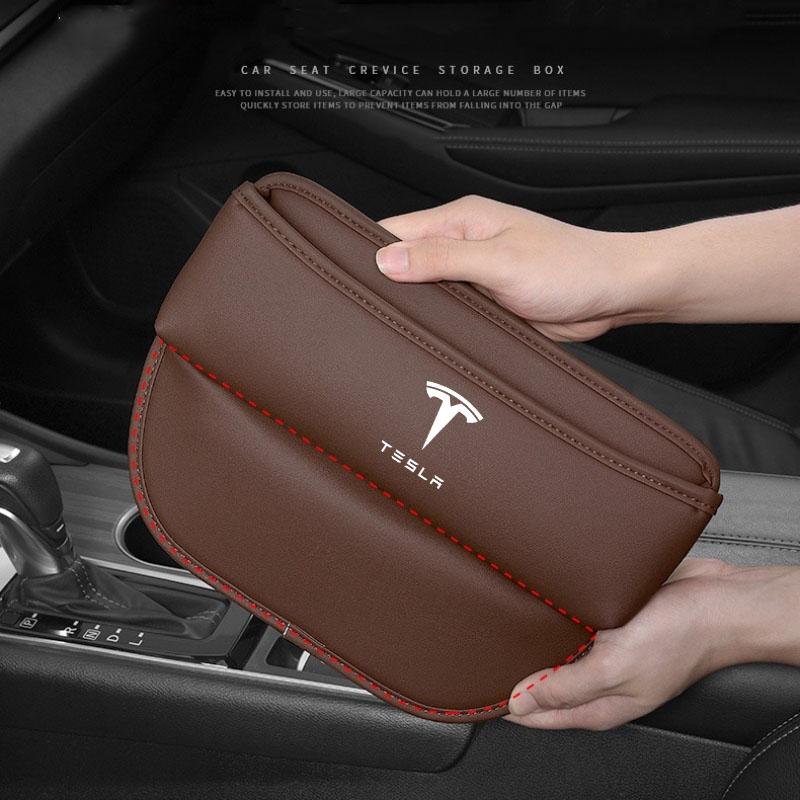 Leather Car Seat Gap Organizer Crevice Side Storage Box Filler Side Storage Pocket for Tesla Model 3 Model S X Y Style Roadster