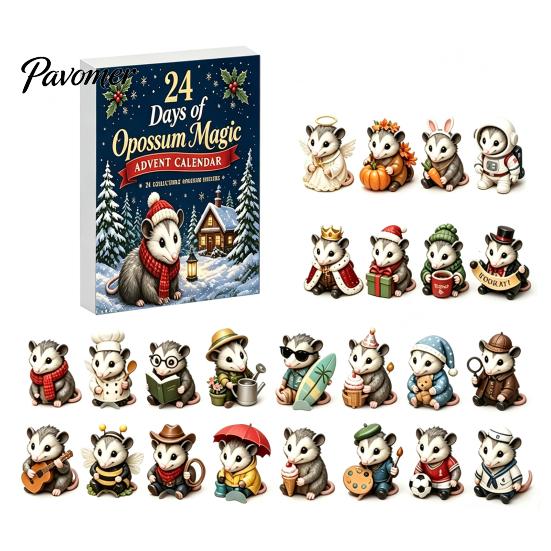 Unique Gift Box Set 24 Days Christmas Advent Calendar with 2D Flat Acrylic Possum Pendants, Holiday Ritual Toys Festive Countdown for Tree Decoration