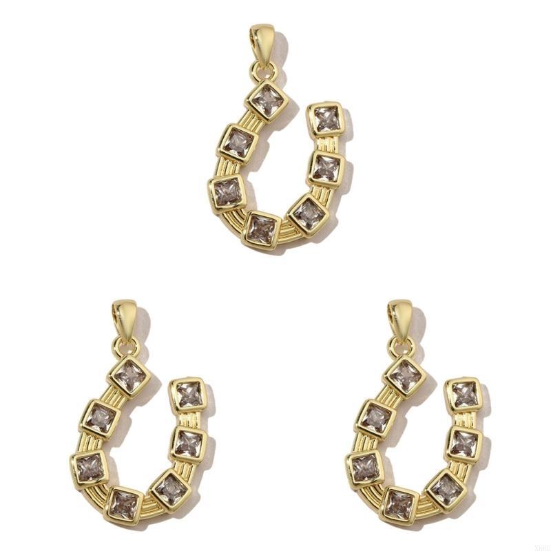 3pcs Gold Plated Enamel Heart DIY Charms Women Cubic Ziron Horseshoe Necklace Pendants Dise Poke Earring Jewelry Making Supplies