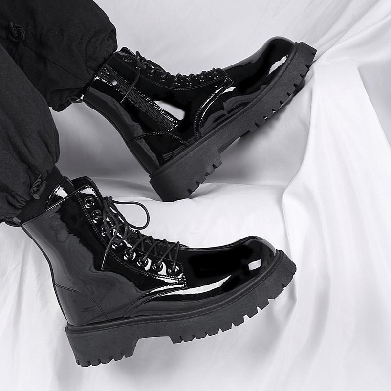 FashionHigh Ankle Boots Men Casual Footwear Punk Leather Boots for Men Winter Fur Warm Stylish Men Motorcycle Boot Big Size 37-46