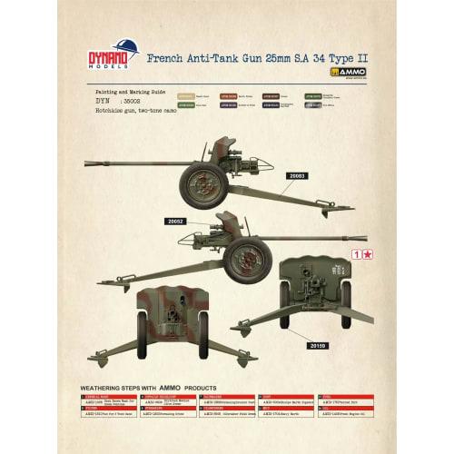 Dynamo Models 1/35 French Hotchkiss 25mm S.A. 34 Type 2 Anti-Tank Gun Premium Edition Plastic Model DYN35DM002P