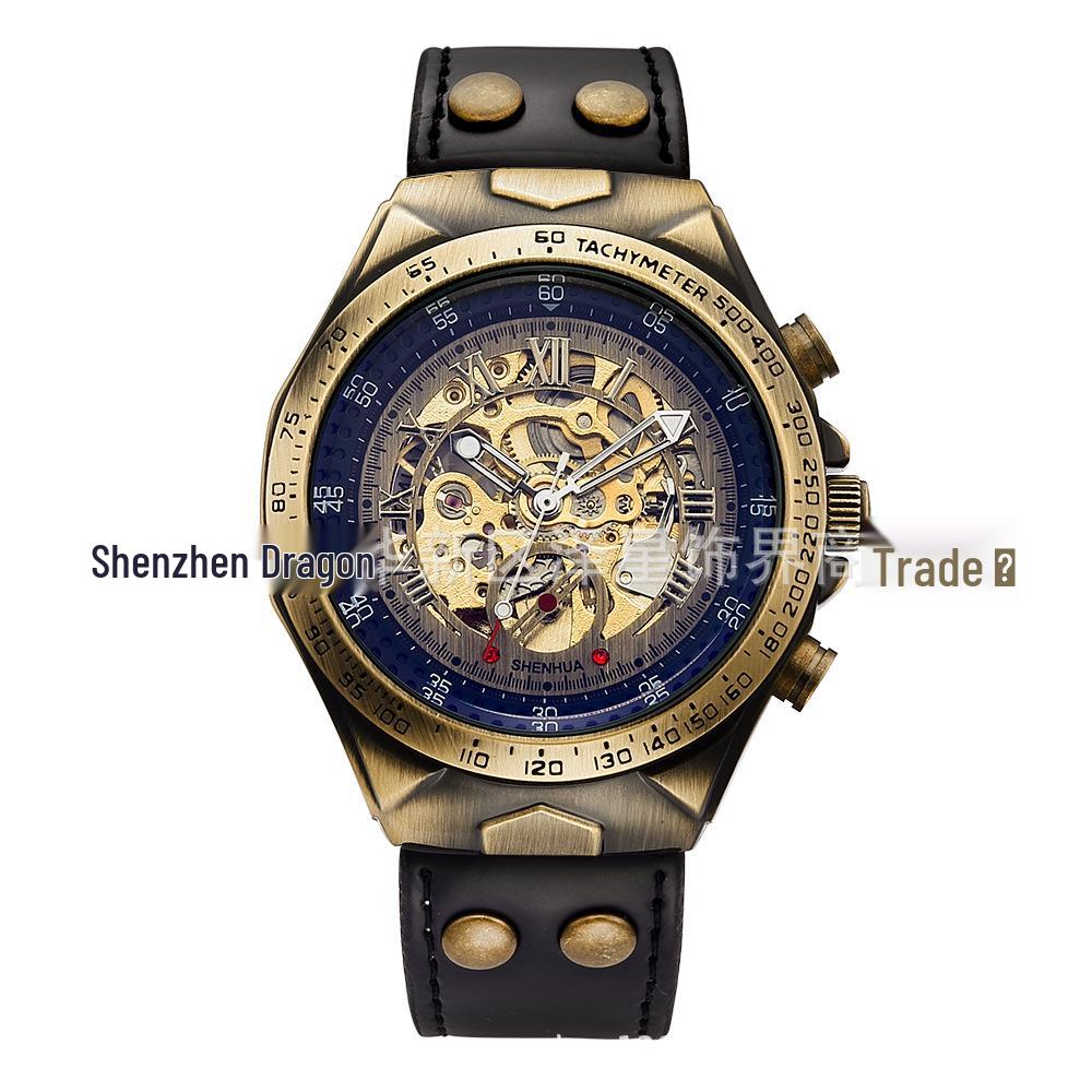 

Мужские механические часы в стиле ретро-бронзы - Полый дизайн, Автоматический механизм