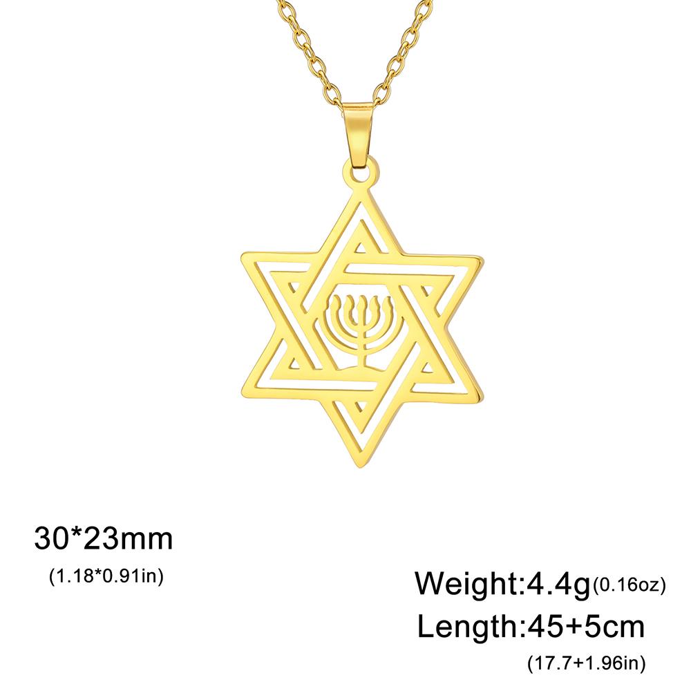Star of David Hanukkah Menorah Necklace Stainless Steel Hexagram Protection Amulet Religious Pendant Je Jewelry
