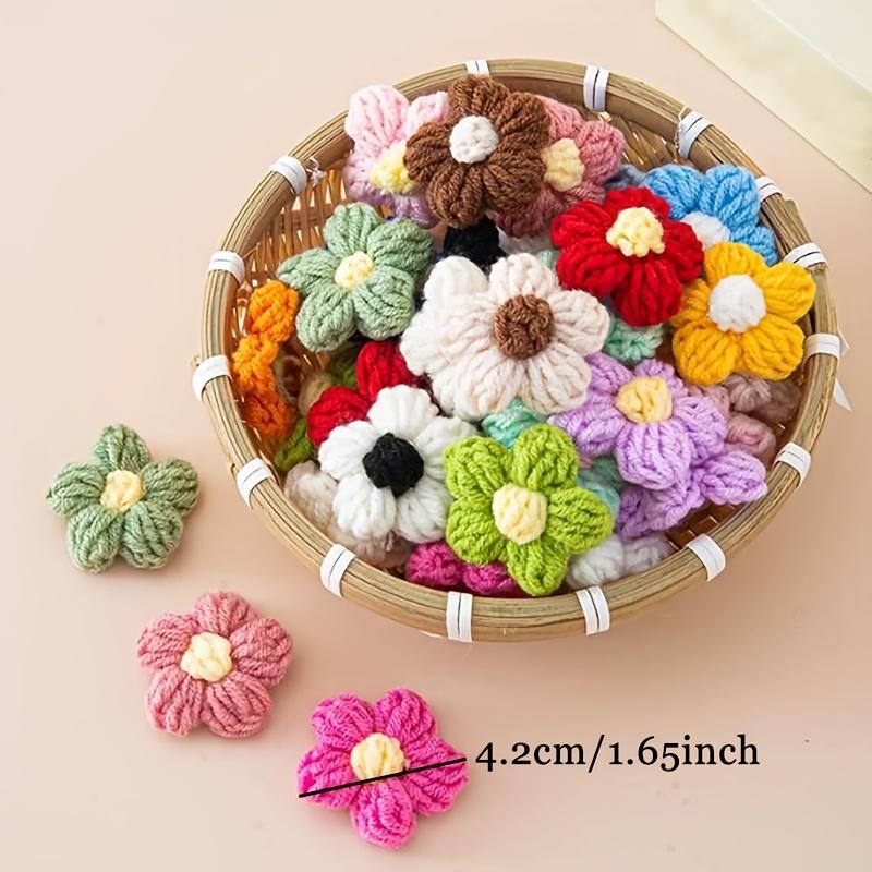 WTEMPO Random Crochet Flowers Kit Puff Knitted Flowers Handmade Crochet Flowers for Crafts Embellishments DIY Hair Headbands Clothing Accessories