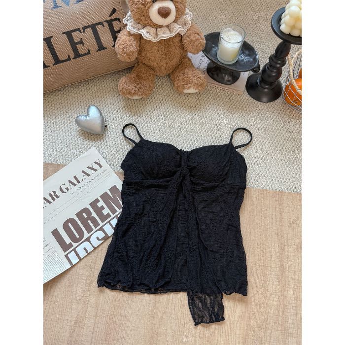 Summer new pure desire style bow lace suspender vest women's design sense slim and thin versatile top