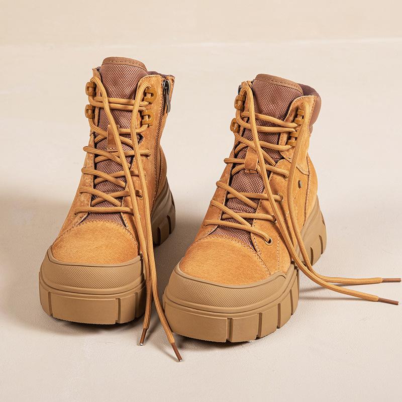 Leather Platform Martin Boots Women's Autumn New Side Zipper Tooling Rhubarb Boots Outdoor Hiking Hiking Boots