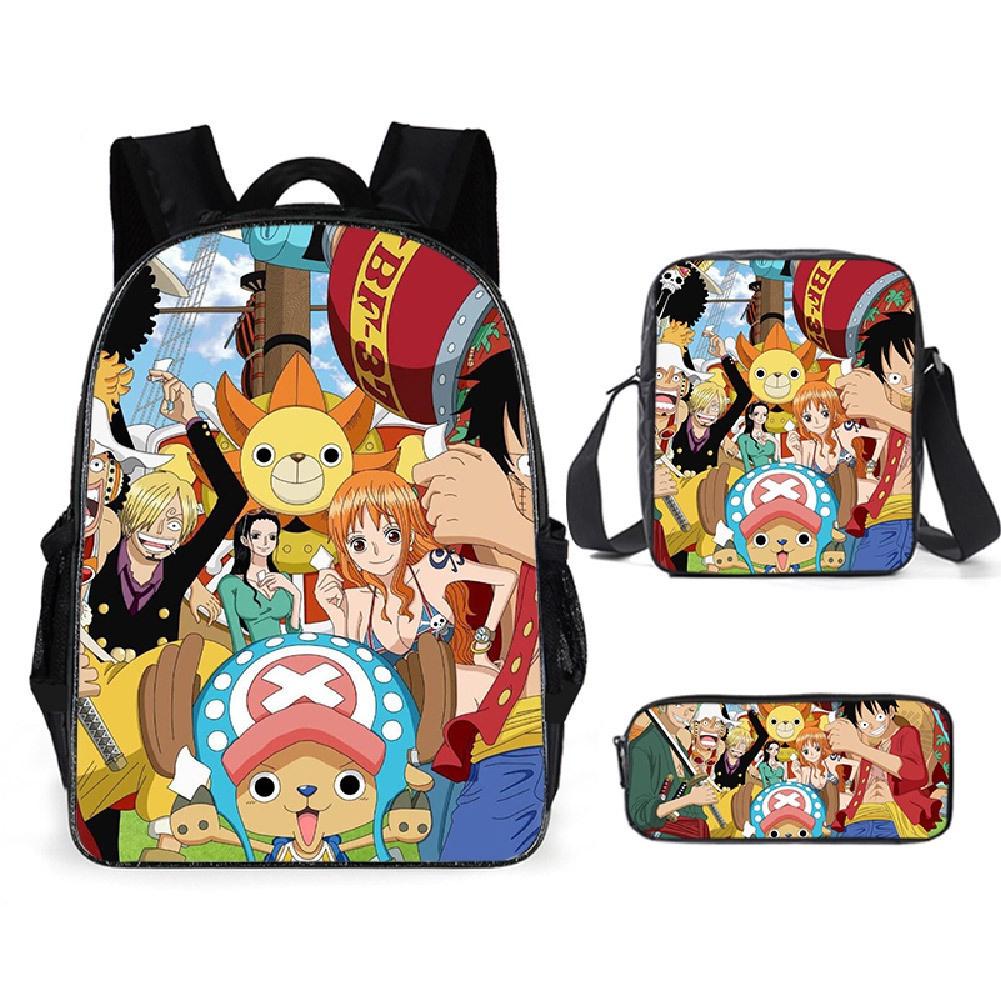 Anime One Piece School Bags Set Large Capacity Oxford Backpack For Kids Cartoon Design Breathable And Waterproof