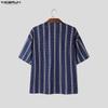 INCERUN Summer Men Lapel Neck Short Sleeve Patchwork Striped Casual Shirts Tops