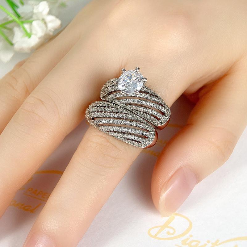 Sterling  Bridal Ring Sets for Women Gold Color Cubic Zirconia Luxury Engagement Wedding Jewelry Trend Gifts