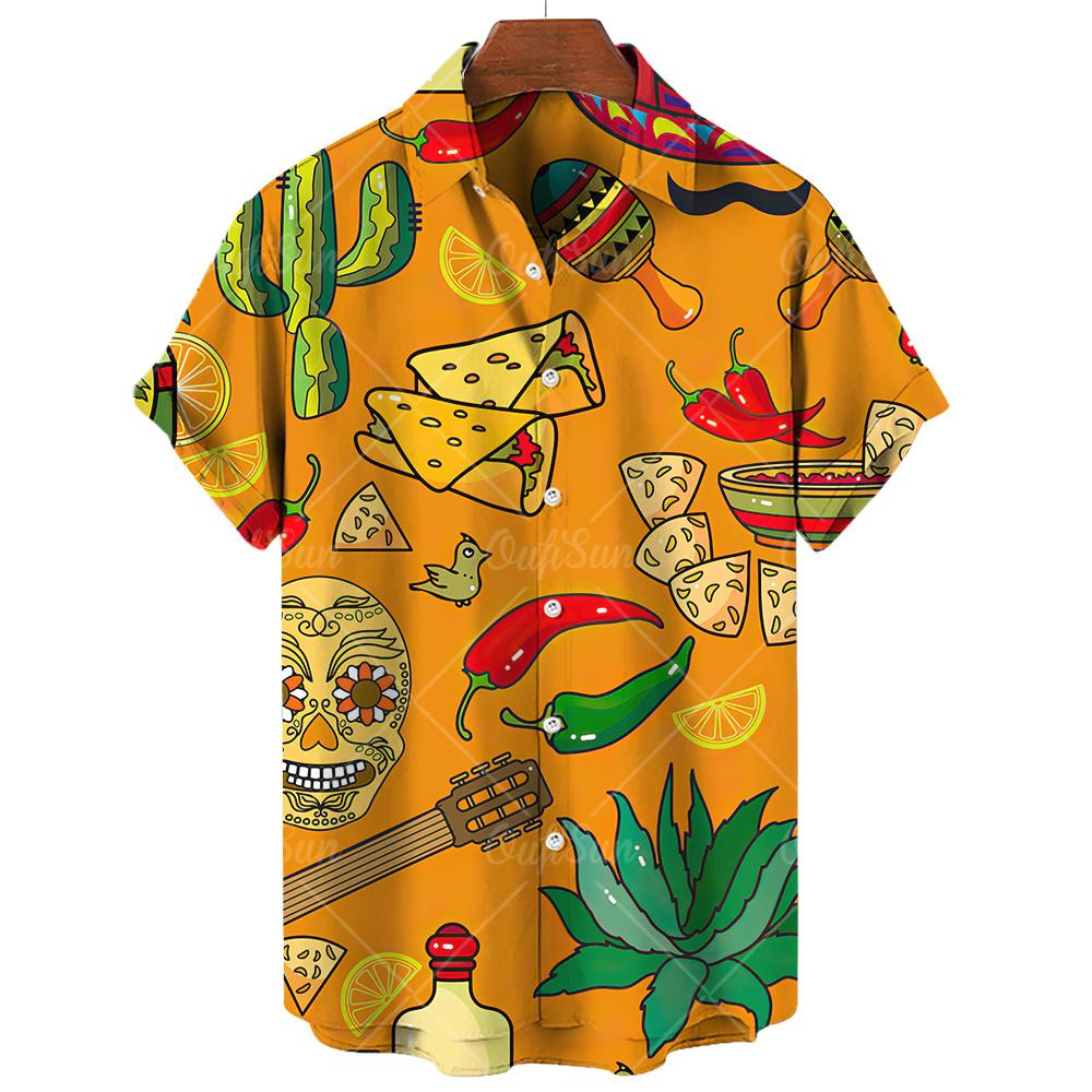 Vintage Erkek Gömleği Meksika stili 3D Baskı Erkek Giyim Yazlık Günlük Hawaii Plajı Hawaii Harajuku Modası Tatil Gömleği