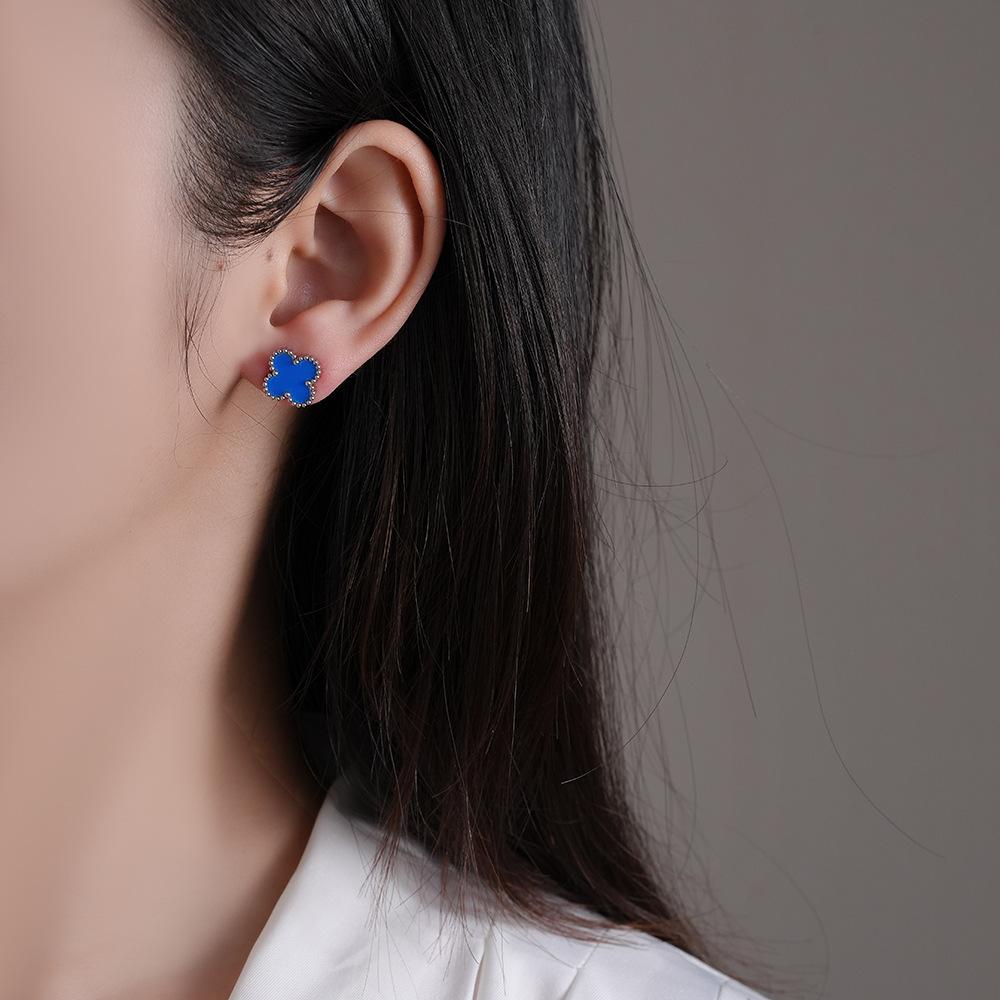 Titanstahl Ohrringe Vierblättriges Kleeblatt Ohrringe Damen Leichter Luxus Minimalistische Ohrringe Klein Nische Titanstahl Ohrringe